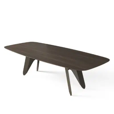 Modern dining table with dark wood finish on white background by LEOPARD Furniture, Canada’s luxury interior design.