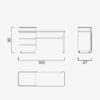 Dimensions of a modern office desk design from LEOPARD Furniture on a white background; 160x47x90 cm.