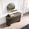 Luxurious marble dresser with mirror in an elegant, modern interior from LEOPARD Furniture, Canada.