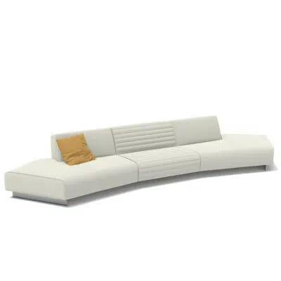 Un canapé sectionnel moderne incurvé avec coussin moutarde sur fond blanc, par LEOPARD Furniture, design luxueux Canada.