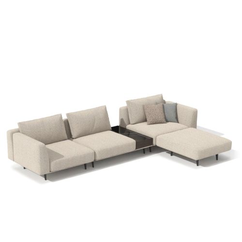 Canapé sectionnel beige avec chaise sur fond blanc, LEOPARD Furniture Canada, design moderne et luxueux.