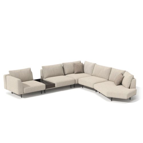 Canapé sectionnel beige par LEOPARD Furniture avec un design moderne sur fond blanc. Idéal pour les intérieurs de luxe au Canada.