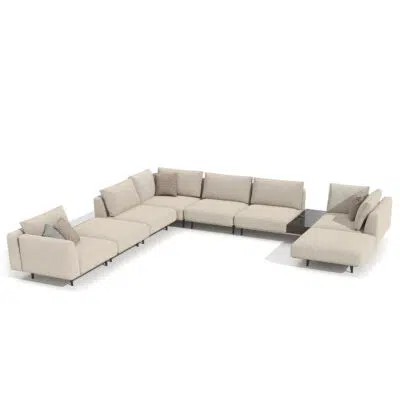 Beige sectional sofa on white background from LEOPARD Furniture, Canada. Modern luxury seating for elegant interiors.