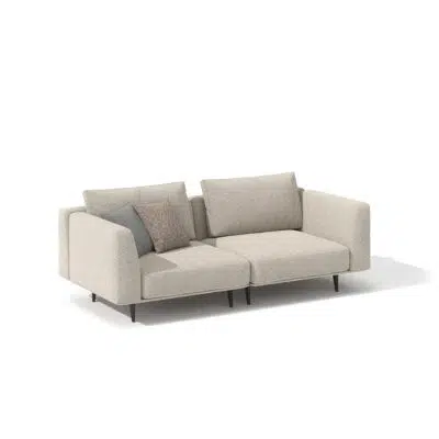 Beige modern loveseat avec coussins accents par LEOPARD Furniture, sur fond blanc, haut de gamme au Canada.