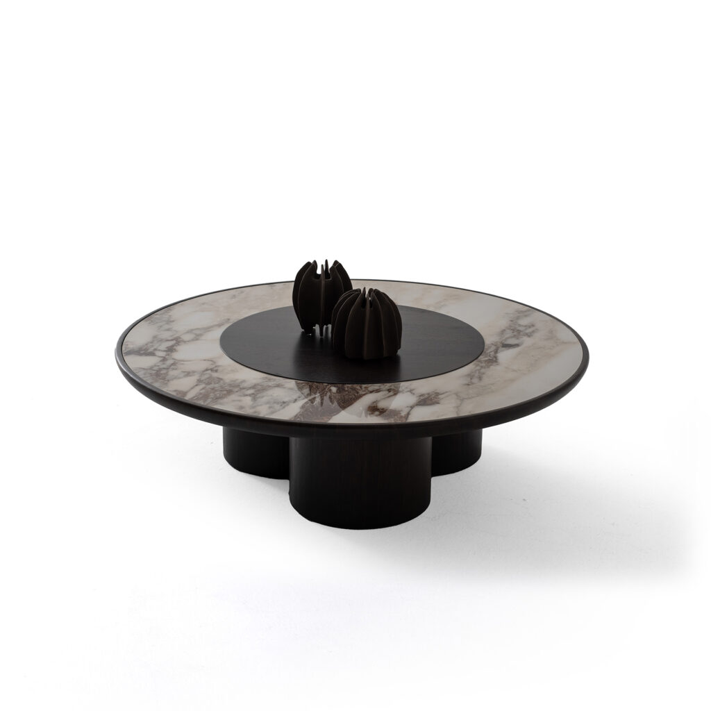 Marble designer coffee table by LEOPARD Furniture on white background, high-end luxury furniture in Canada.