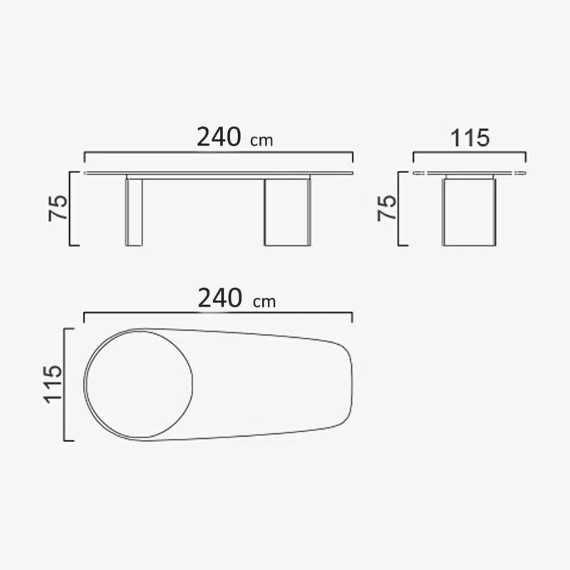 Plan de table à manger moderne, dimensions 240x115x75 cm, fond blanc, LEOPARD Furniture, design haut de gamme.