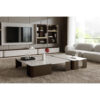 bloom white modular tv stand and wall decor shelves with big square and rectangular white coffee tables