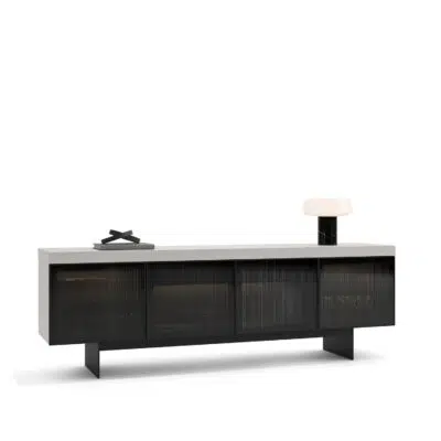 Modern black sideboard with sleek design on white background by LEOPARD Furniture, luxury interior Canada.