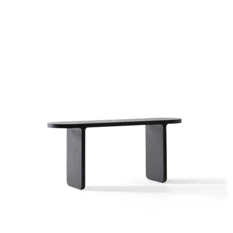 Modern black oak coffee table on white background by LEOPARD Furniture Canada.