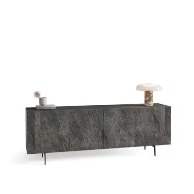 Minimalist stone sideboard on white background, luxury living room furniture by LEOPARD Furniture Canada.