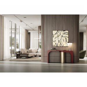 Luxurious modern living room with LEOPARD Furniture's sectional sofa and stylish console table, sophisticated design.