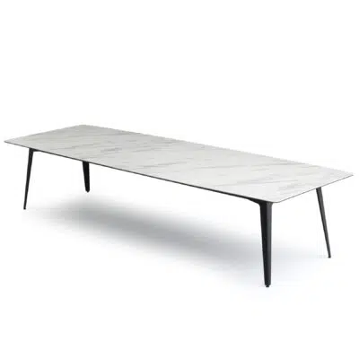 Marble top dining table by LEOPARD Furniture on white background, modern luxury interior design in Canada.