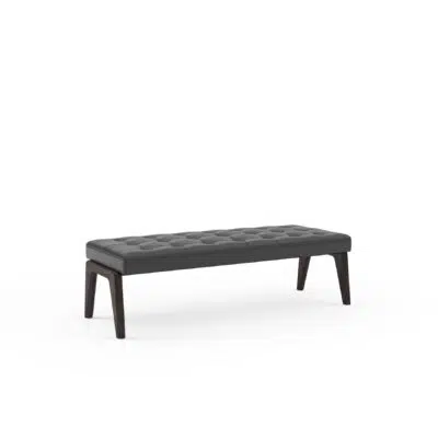 Banc touffeté de luxe avec pieds en bois foncé sur fond blanc de LEOPARD Furniture Canada.