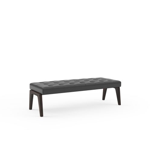 Luxury tufted bench with dark wood legs on white background from LEOPARD Furniture Canada.