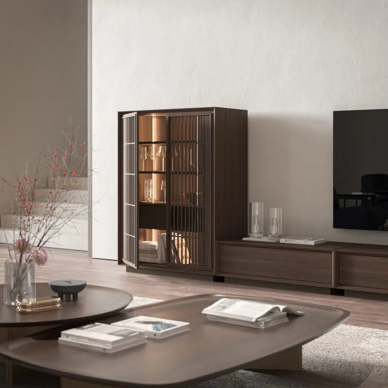 Modern luxury living room with LEOPARD Furniture's elegant walnut wood cabinet, perfect for sophisticated interiors.