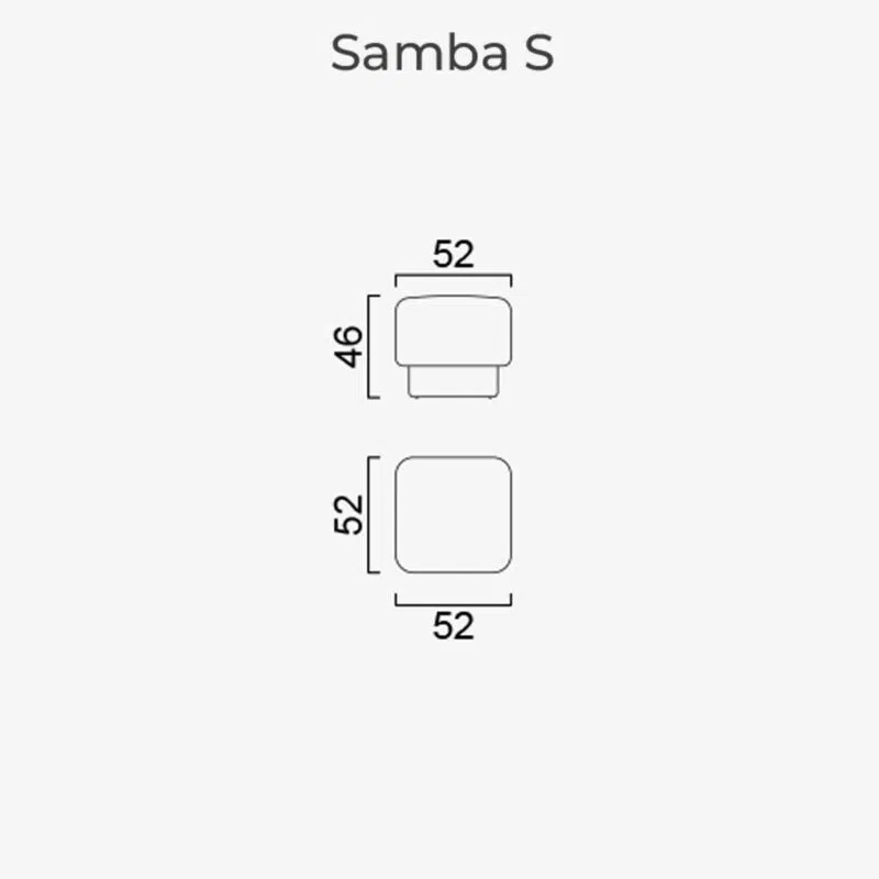 Dimensions du tabouret Samba S de LEOPARD Furniture sur fond blanc, design moderne et élégant.