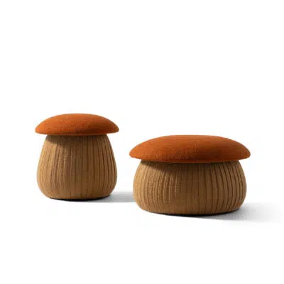 Design chic d'un ottoman ressemblant à des champignons, sur fond blanc. Parfait pour les intérieurs de luxe, par LEOPARD Furniture, Canada.