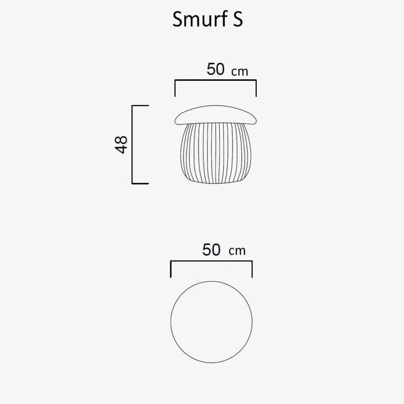 Dimensions du pouf moderne Smurf S 48x50 cm, sur fond blanc. LEOPARD Furniture, Canada.