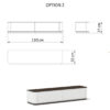 Dimensions du meuble TV moderne haut de gamme LEOPARD Furniture sur fond blanc, 195x50x37 cm.