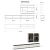 Option 4, meuble télé moderne sur fond blanc avec dimensions. Collection de LEOPARD Furniture, design haut de gamme au Canada.
