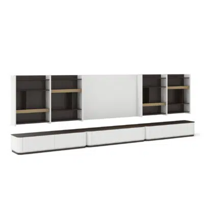 Sleek modern wall unit and TV stand on white background from LEOPARD Furniture, perfect for luxury living room design.