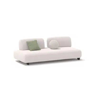 Sofa moderne beige avec coussins verts sur fond blanc, LEOPARD Furniture Canada, design haut de gamme.