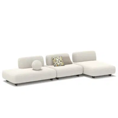 Ensemble de canapé modulaire moderne en tissu texturé, blanc, fond blanc, par LEOPARD Furniture, design haut de gamme Canada.