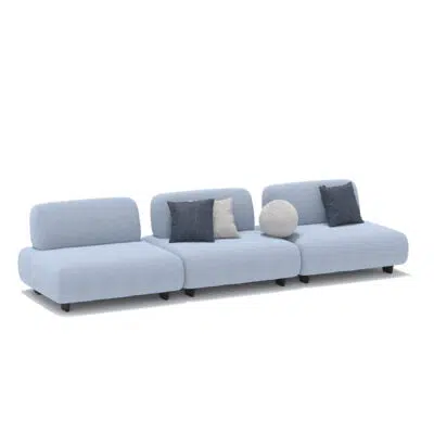 Modular blue sofa with cushions on white background for LEOPARD Furniture, high-end living room collection in Canada.