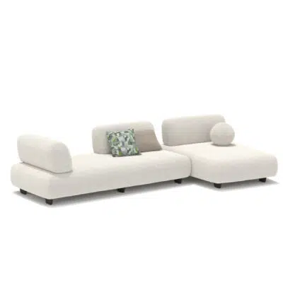 Sectional moderne en tissu blanc sur fond blanc, par LEOPARD Furniture, Canada. Design élégant et haut de gamme.