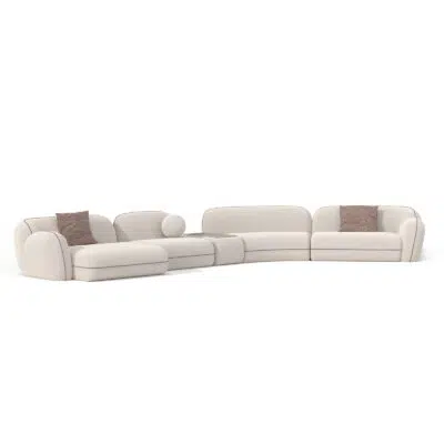 Sectional canapé moderne en tissu beige sur fond blanc de LEOPARD Furniture, design haut de gamme Canada.