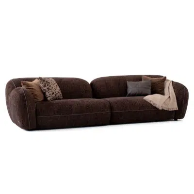 Elegant deep brown luxury sofa on white background from LEOPARD Furniture, Canada. High-end contemporary design.