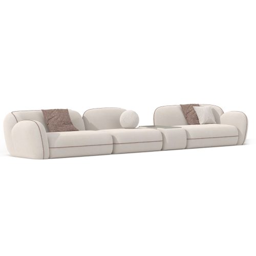 Canapé sectionnel modulaire beige sur fond blanc, parfait pour les intérieurs modernes et luxueux par LEOPARD Furniture, Canada.