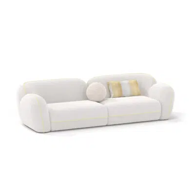 Sofa moderne luxueuse sur fond blanc, design LEOPARD Furniture, Canada. Style contemporain, coussins élégants inclus.