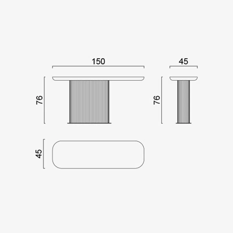 Dimensions of LEOPARD Furniture's modern console table on a white background, luxury interior design, 150x45x76cm.