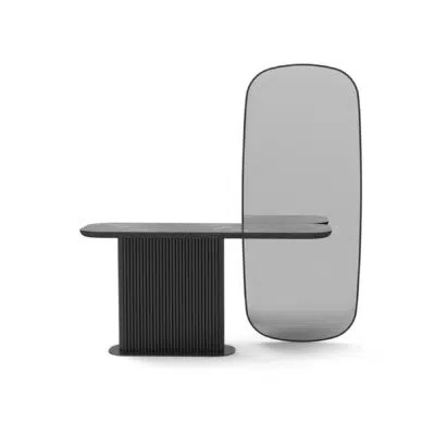 Console noir moderne avec miroir sur fond blanc, conçu par LEOPARD Furniture, le meilleur en design intérieur au Canada.