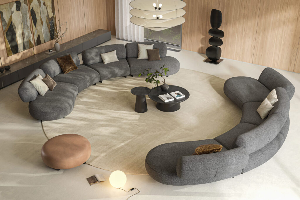 Modern sectional sofa in spacious, elegant living room by LEOPARD Furniture Canada, featuring contemporary design.