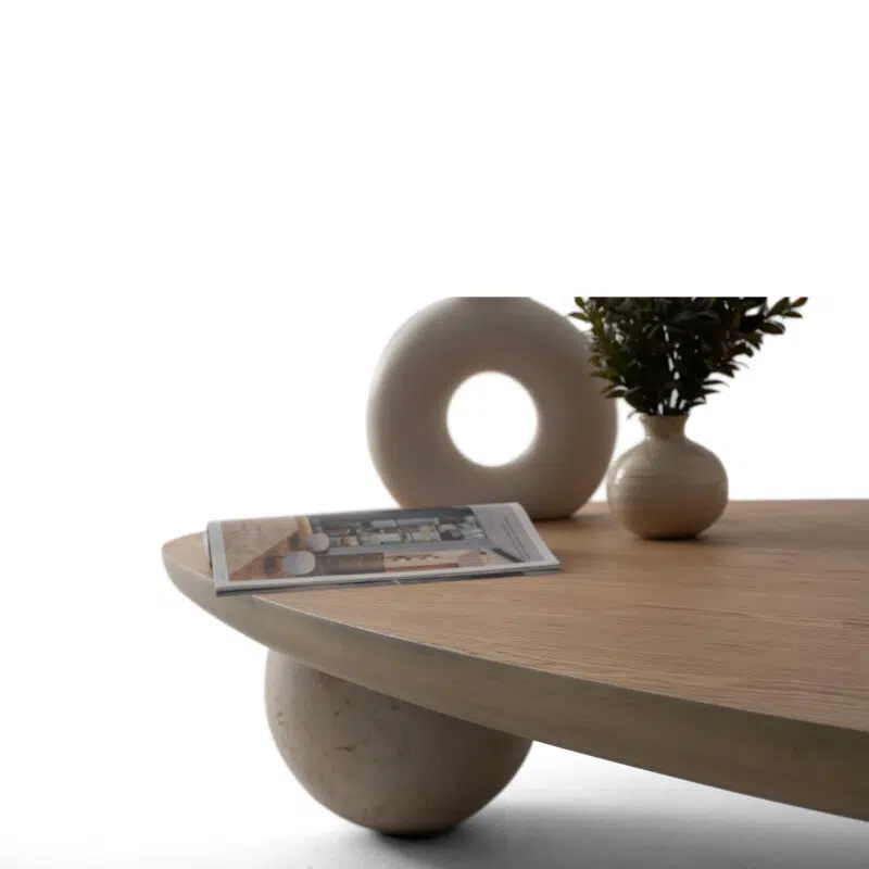 Table basse en bois moderne sur fond blanc. Design exclusif par LEOPARD Furniture Canada.