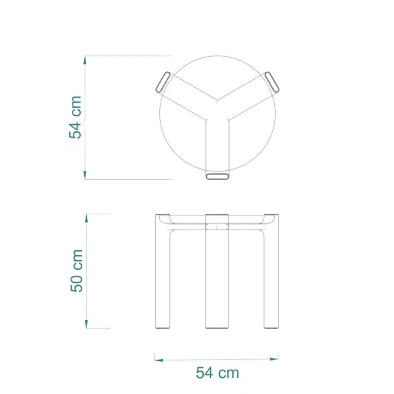 Dimensions du tabouret moderne LEOPARD Furniture, 54 cm de diamètre, 50 cm de hauteur, fond blanc.