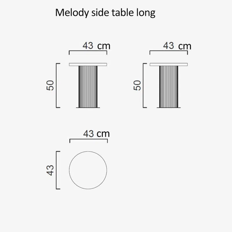 Dimensions of Melody side table long by LEOPARD Furniture, featuring a sleek modern design. White background image.