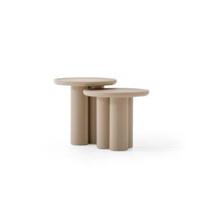 Deux tables d'appoint modernes en bois beige sur fond blanc de LEOPARD Furniture, design haut de gamme au Canada.