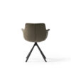 Chaise moderne en cuir olive avec piètement métallique, fond blanc. Design contemporain par LEOPARD Furniture.
