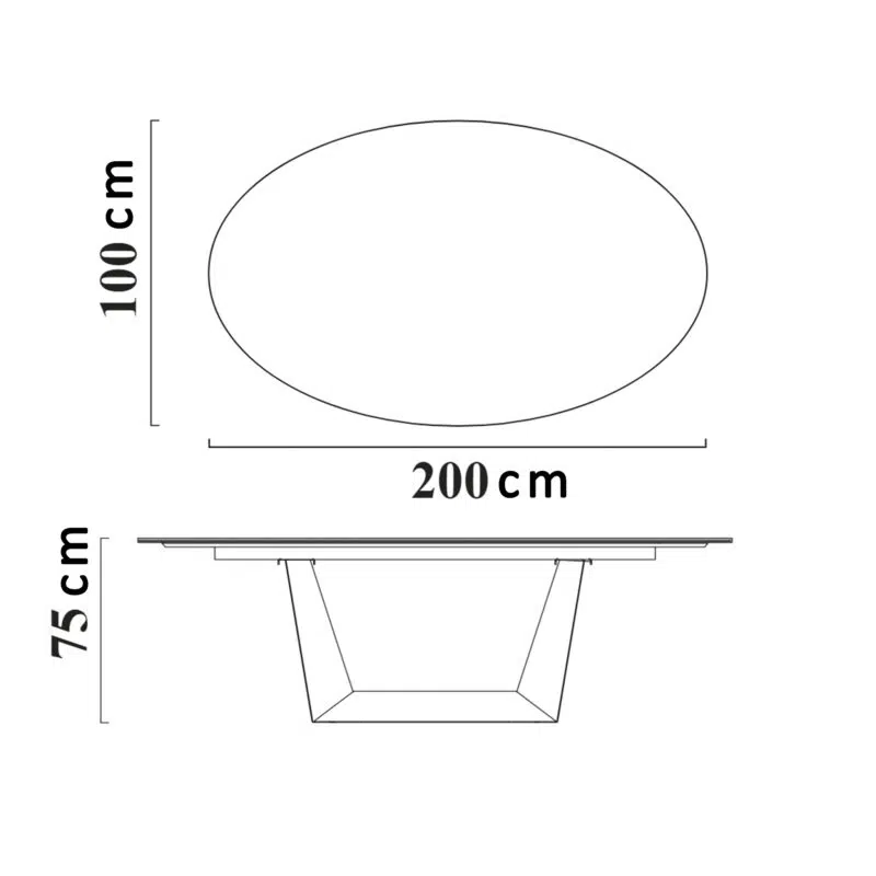 Dimensions of a luxury oval dining table by LEOPARD Furniture, 200x100x75cm, elegant design for modern interiors.