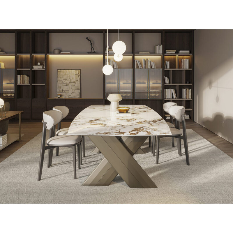 Salle à manger moderne avec table en marbre et chaises élégantes par LEOPARD Furniture, design intérieur de luxe.