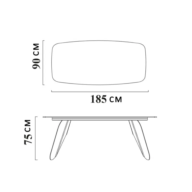 Dimensions de la table de salle à manger moderne de LEOPARD Furniture, 185x90x75 cm. Design luxueux, qualité haut de gamme.