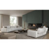 Modern chic living room with plush white sofas and elegant fireplace by LEOPARD Furniture, Canada.