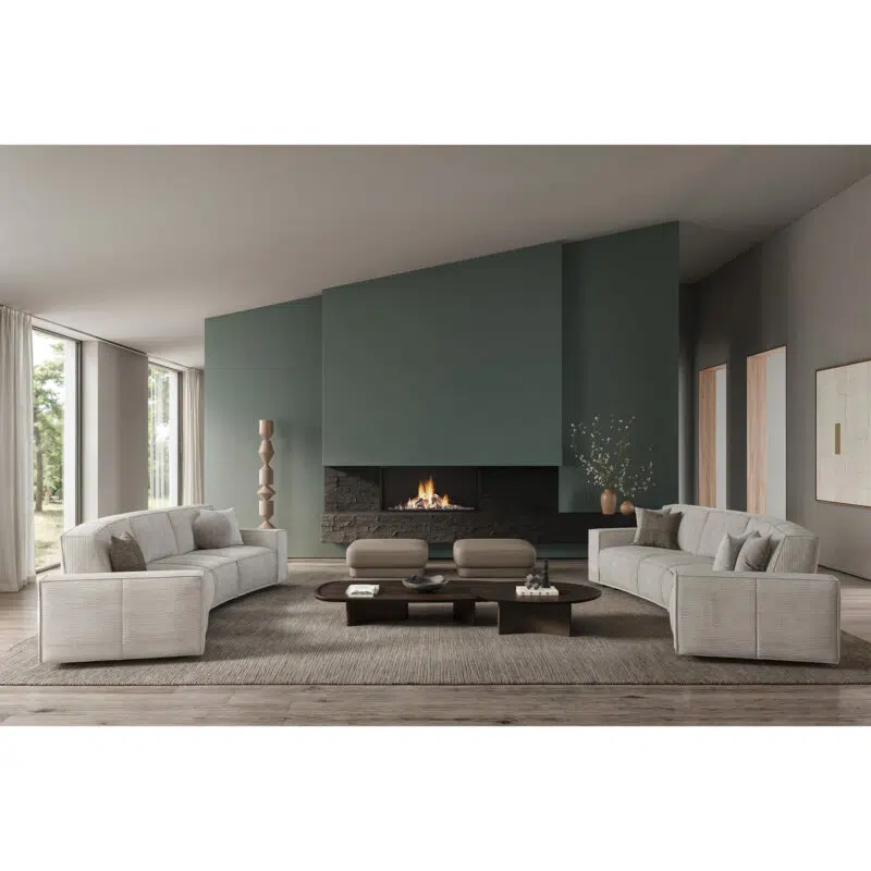 Modern corner sectional sofas in elegant living room with fireplace by LEOPARD Furniture, Canada’s top interior designer.