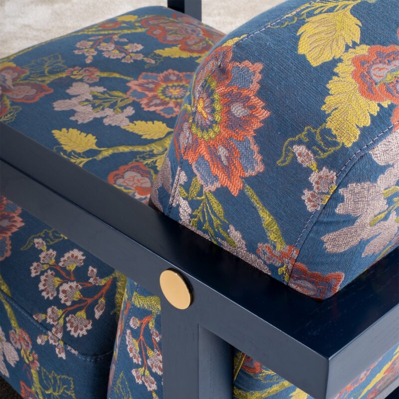 Floral upholstered armchair detail from LEOPARD Furniture, luxury design, artisan craftsmanship, high-end interior decor.