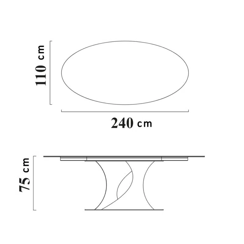 Dimensions de la table à manger ovale moderne de 240x110x75 cm de LEOPARD Furniture, fond blanc, Canada.