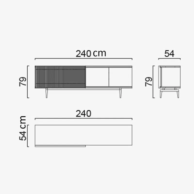 Dimensions de buffet moderne LEOPARD, fond blanc, 240x54x79 cm, design haut de gamme Canada.