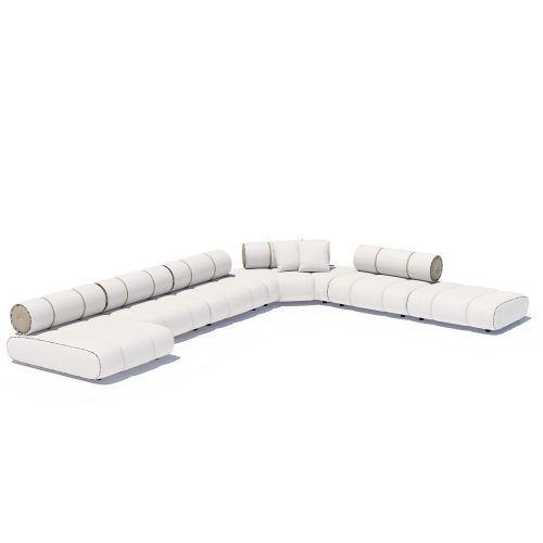 Sectional modulable en L, cuir blanc luxueux sur fond blanc, par LEOPARD Furniture, canada intérieur design.